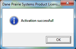 Activation success window