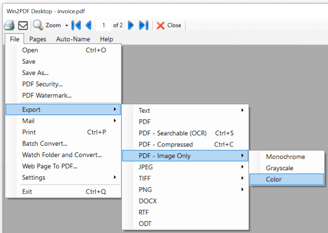 Win2PDF Export Options