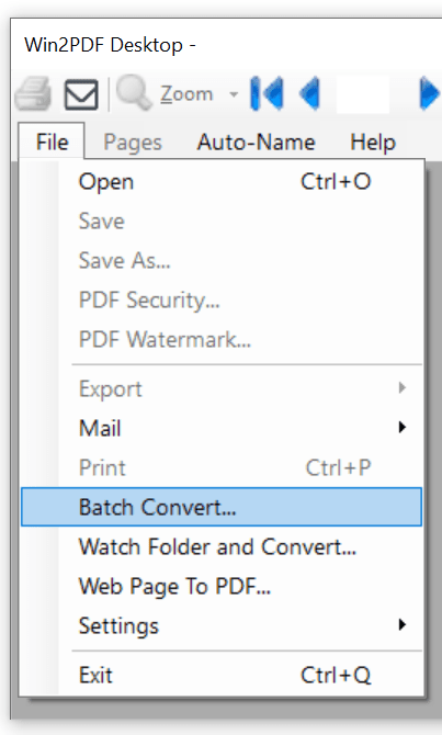 Win2PDF Desktop - Batch Convert Menu