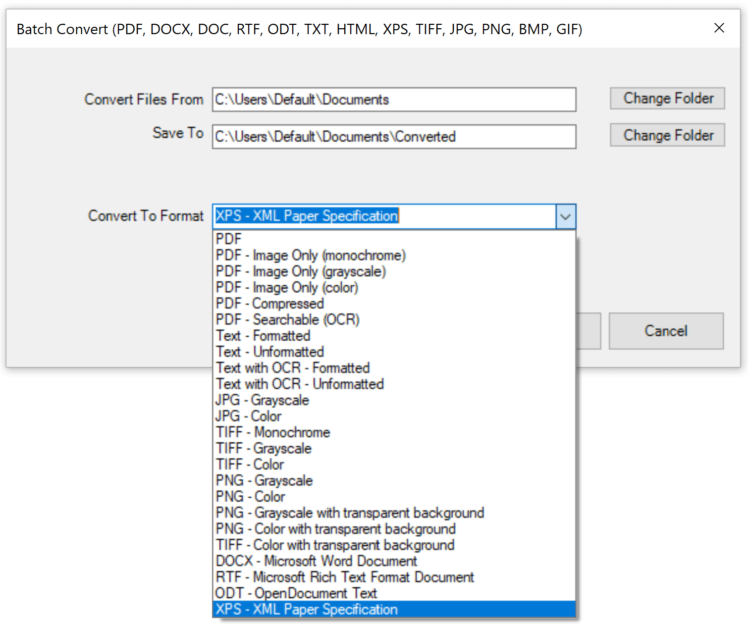 Win2PDF Desktop - Batch Convert DOC to XPS