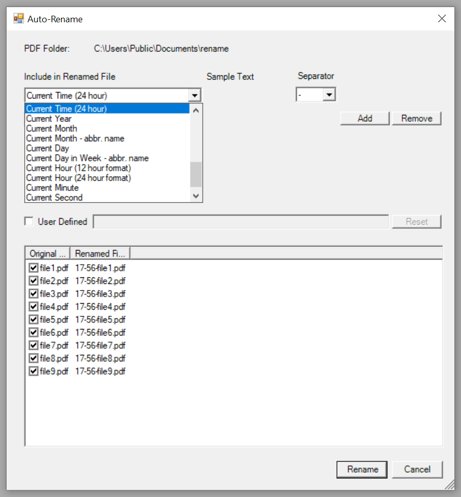 Win2PDF Auto Rename Time