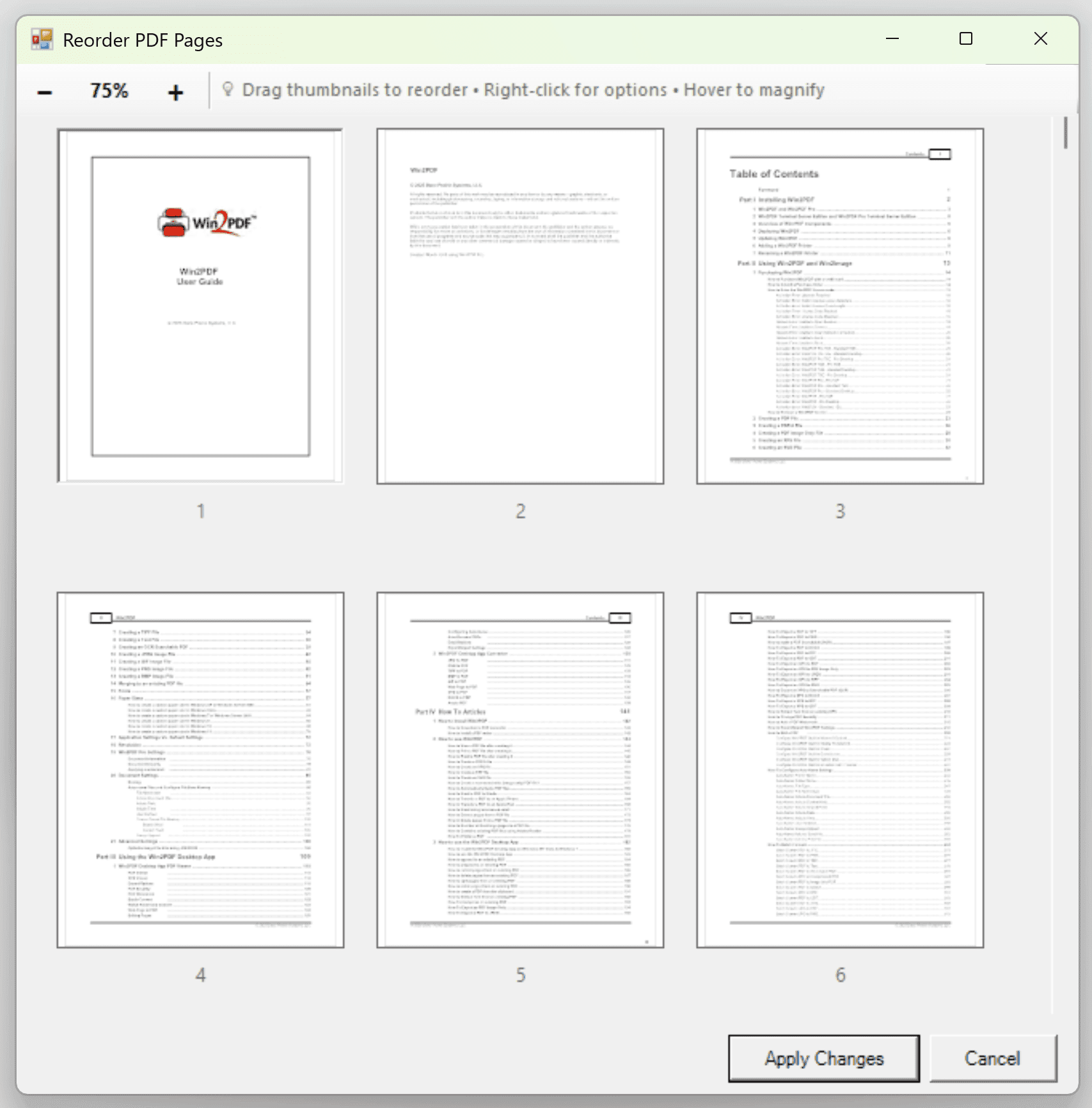 Win2PDF Desktop - Reorder Pages