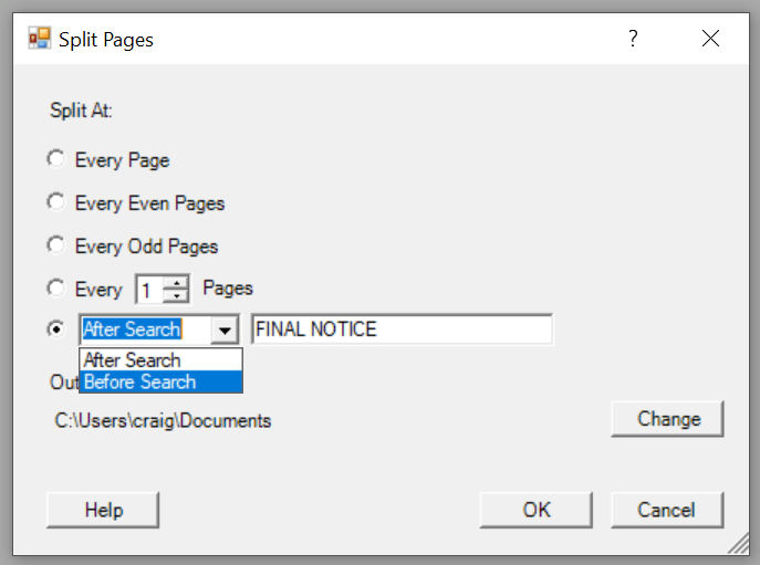 Win2PDF Desktop - Split Pages