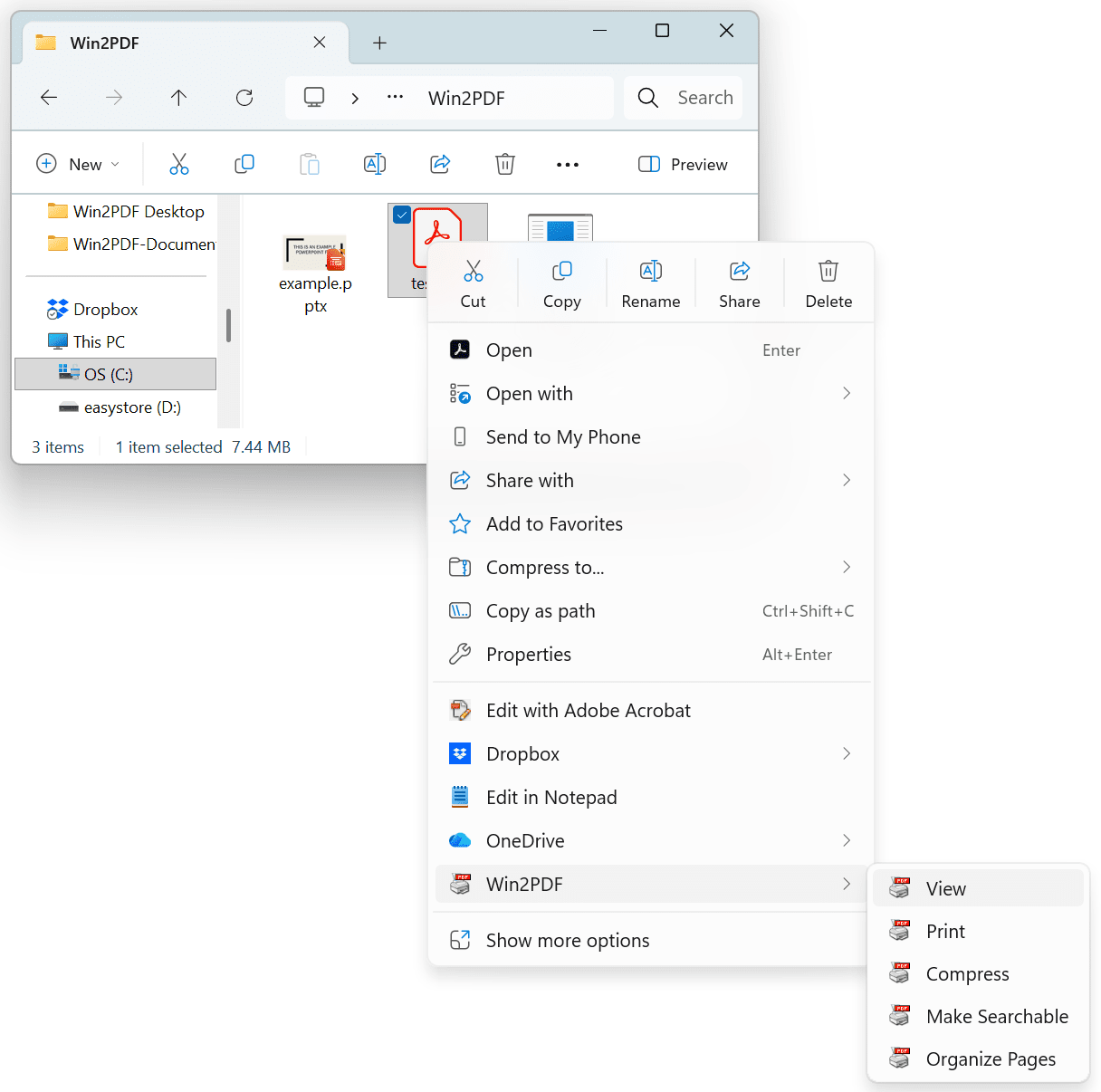 Win2PDF Desktop -> View with Win2PDF on Windows 11